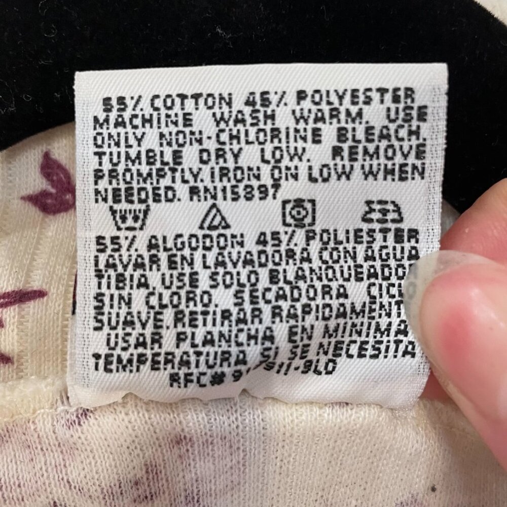 2/$30 EUC Vintage Cotton Blend Floral Turtleneck Sweater Top Cream Purple Medium - Picture 5 of 6